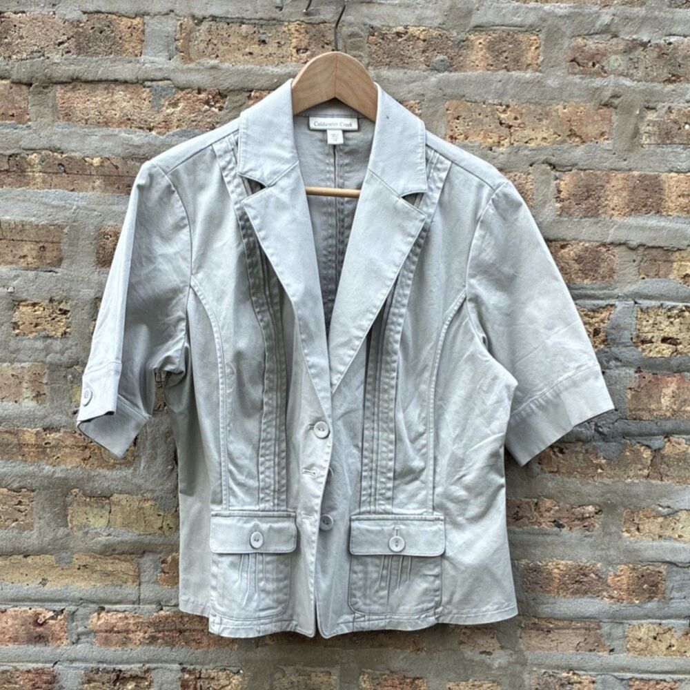 Coldwater Creek‎ Gray Button Collared Stretch Short Sleeve Short Jacket 14